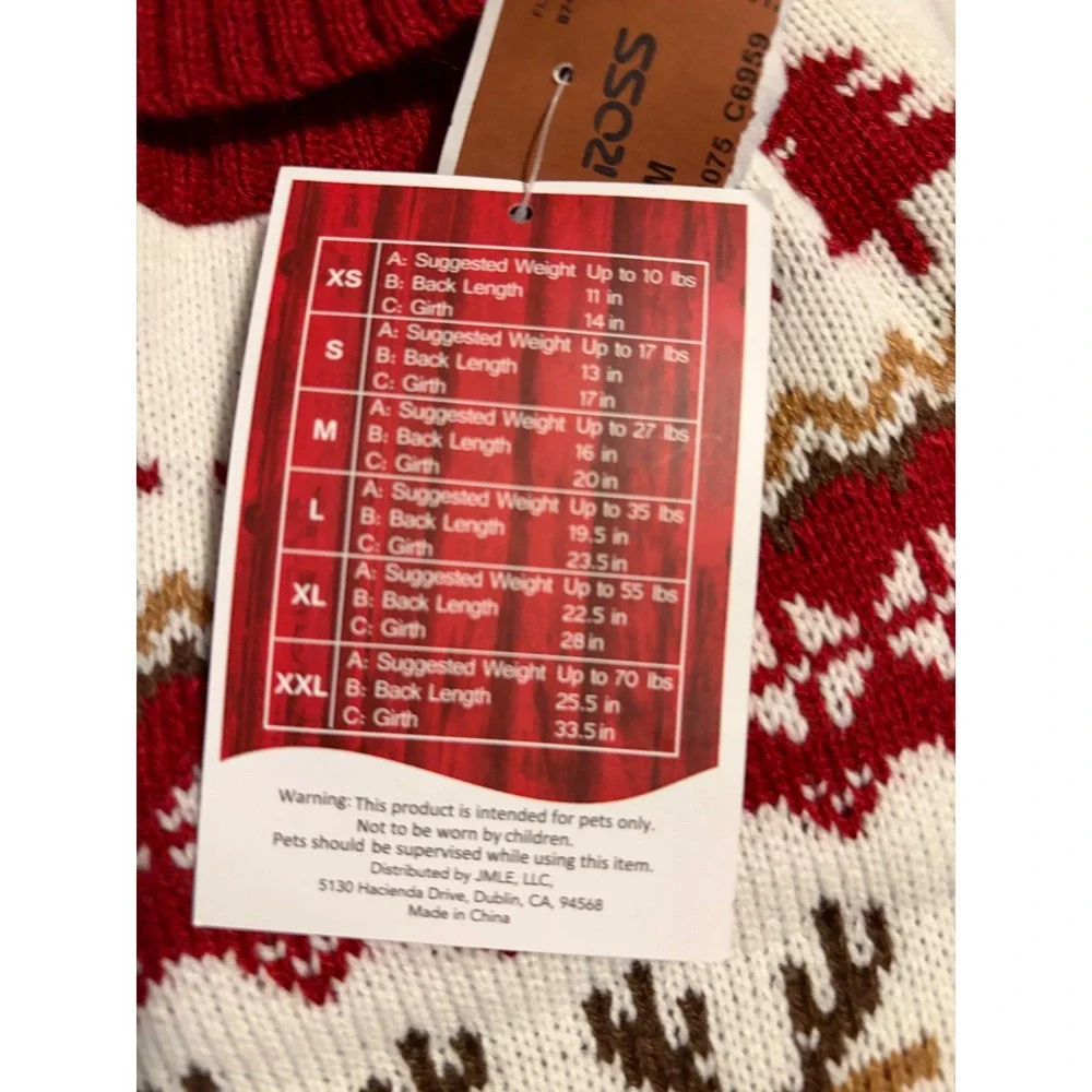 Comfort and Joy Red Fair Isle Reindeer Christmas Pet Dog Sweater Medium NWT‎